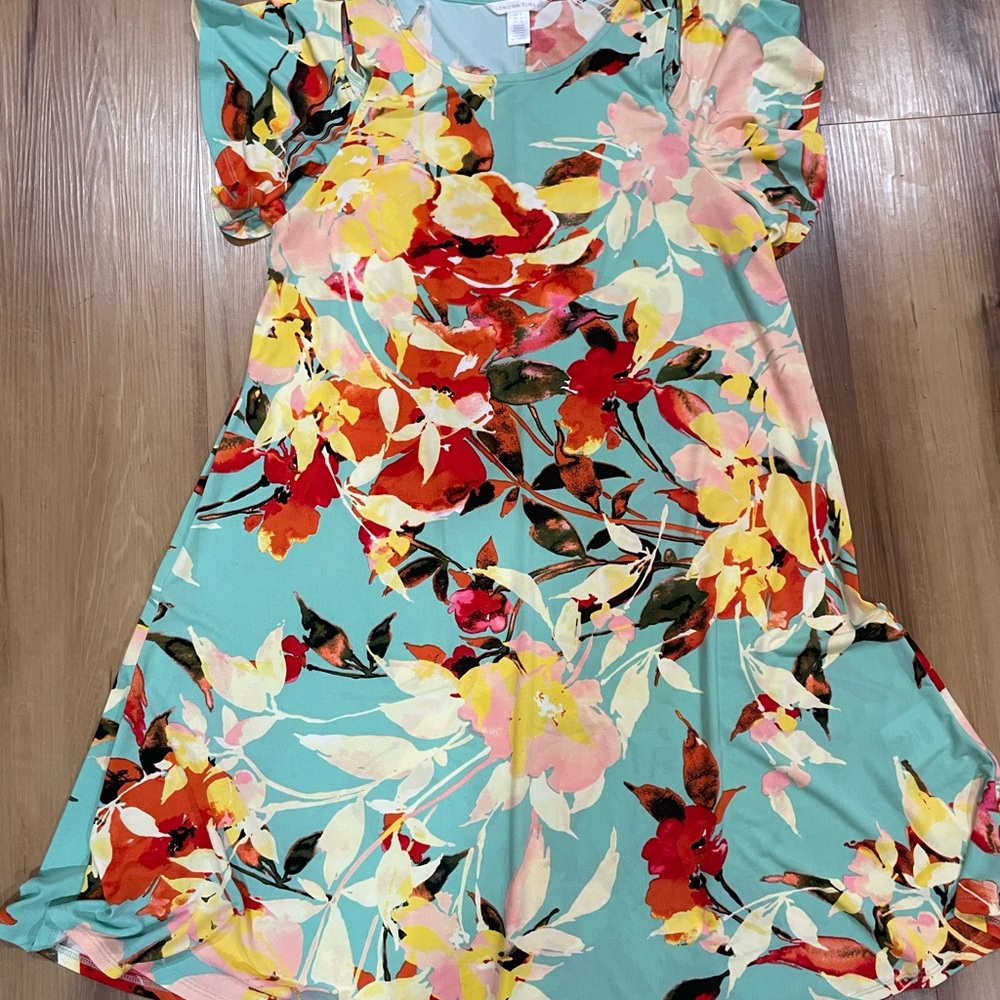 London Times Kids Dress - Floral Teal and Red